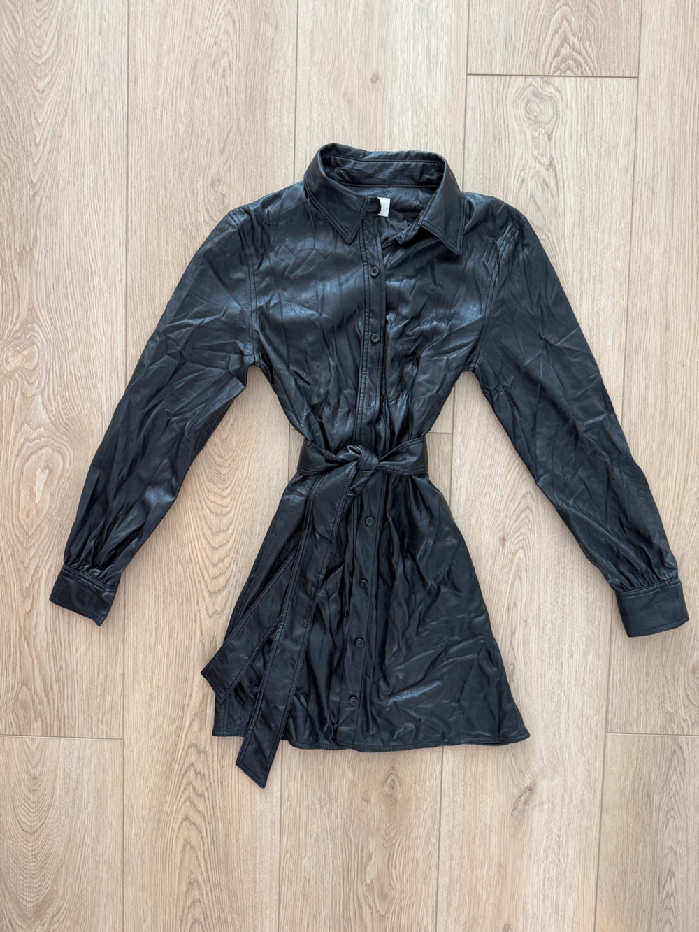 Wilfred Black Faux Leather Long Sleeve Tie-Waist Dress